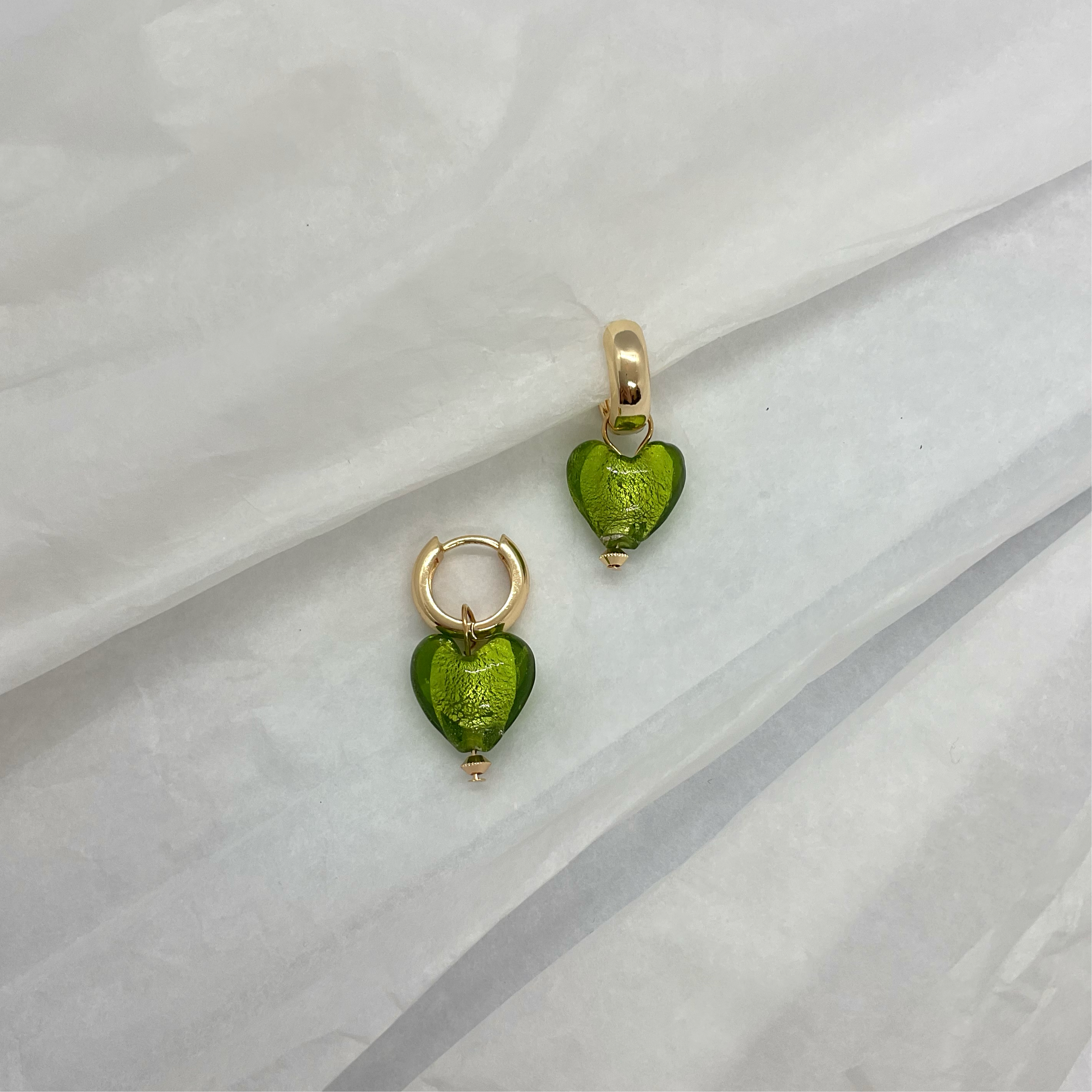 GREEN HEART HOOP EARRING