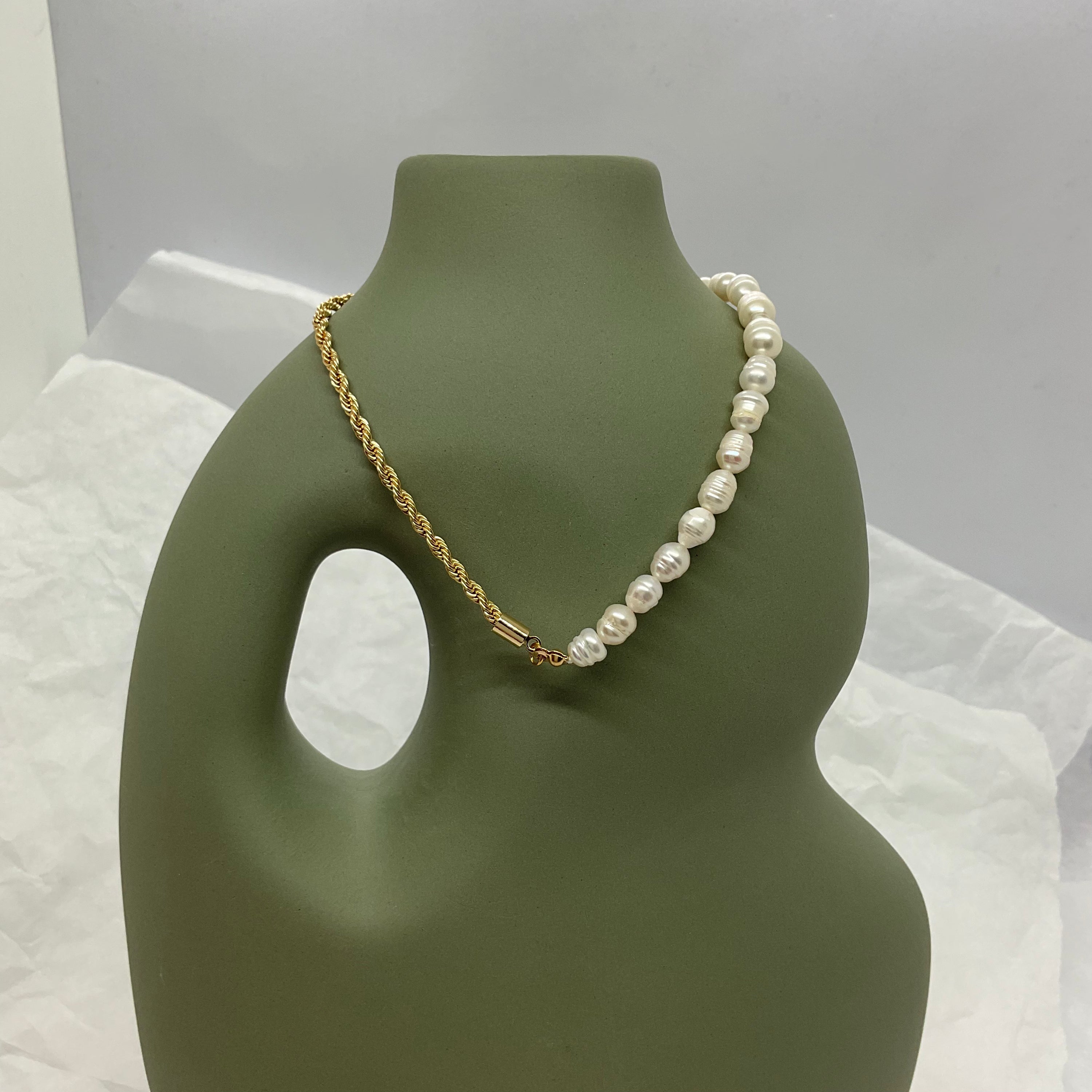 PEARLS&CHAIN MIX NECKLACE