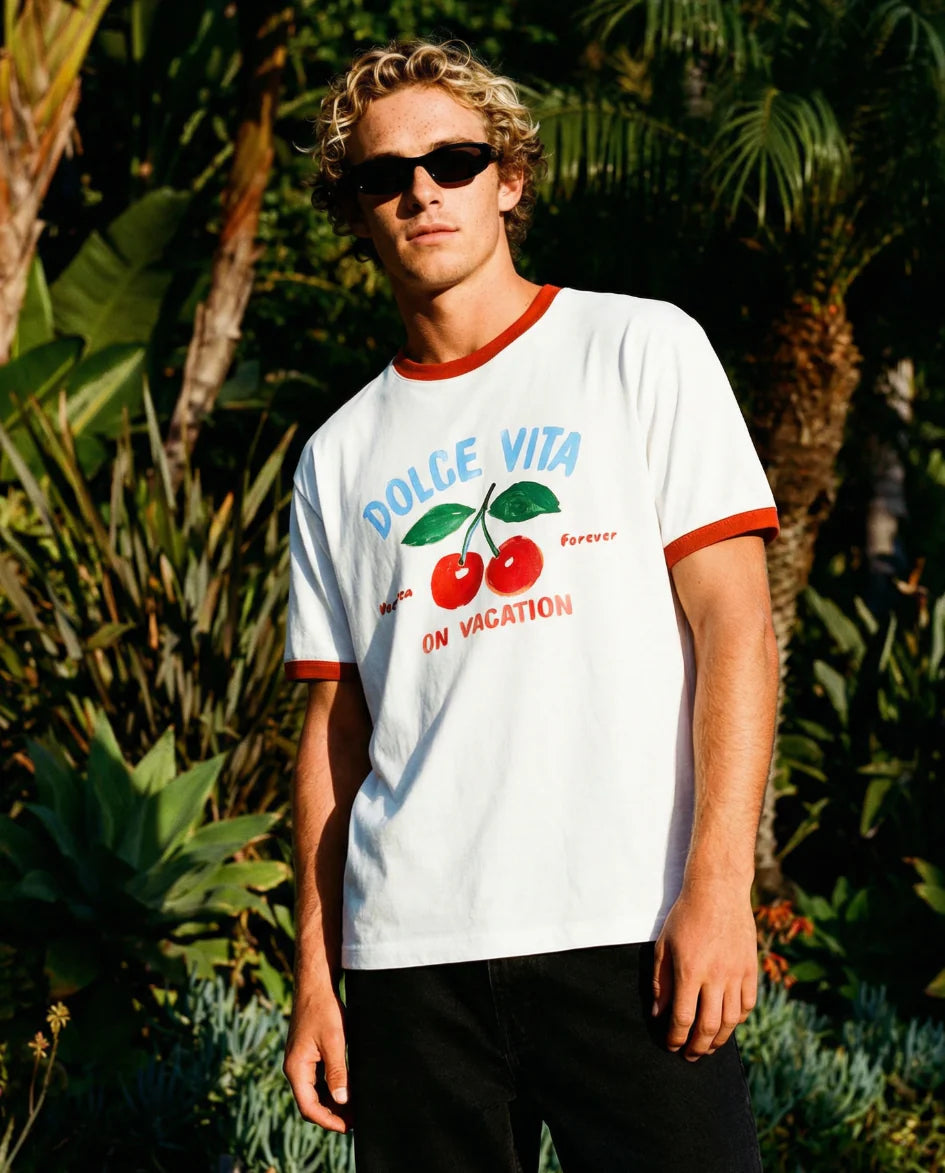 Cherry Short Cut Tee - White