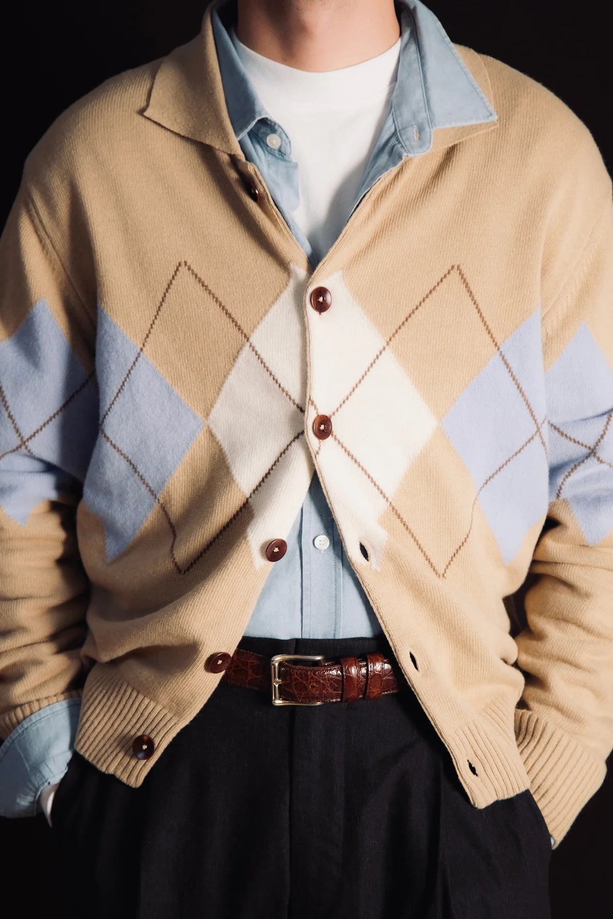 Argyle Cardigan Polo - Ochre