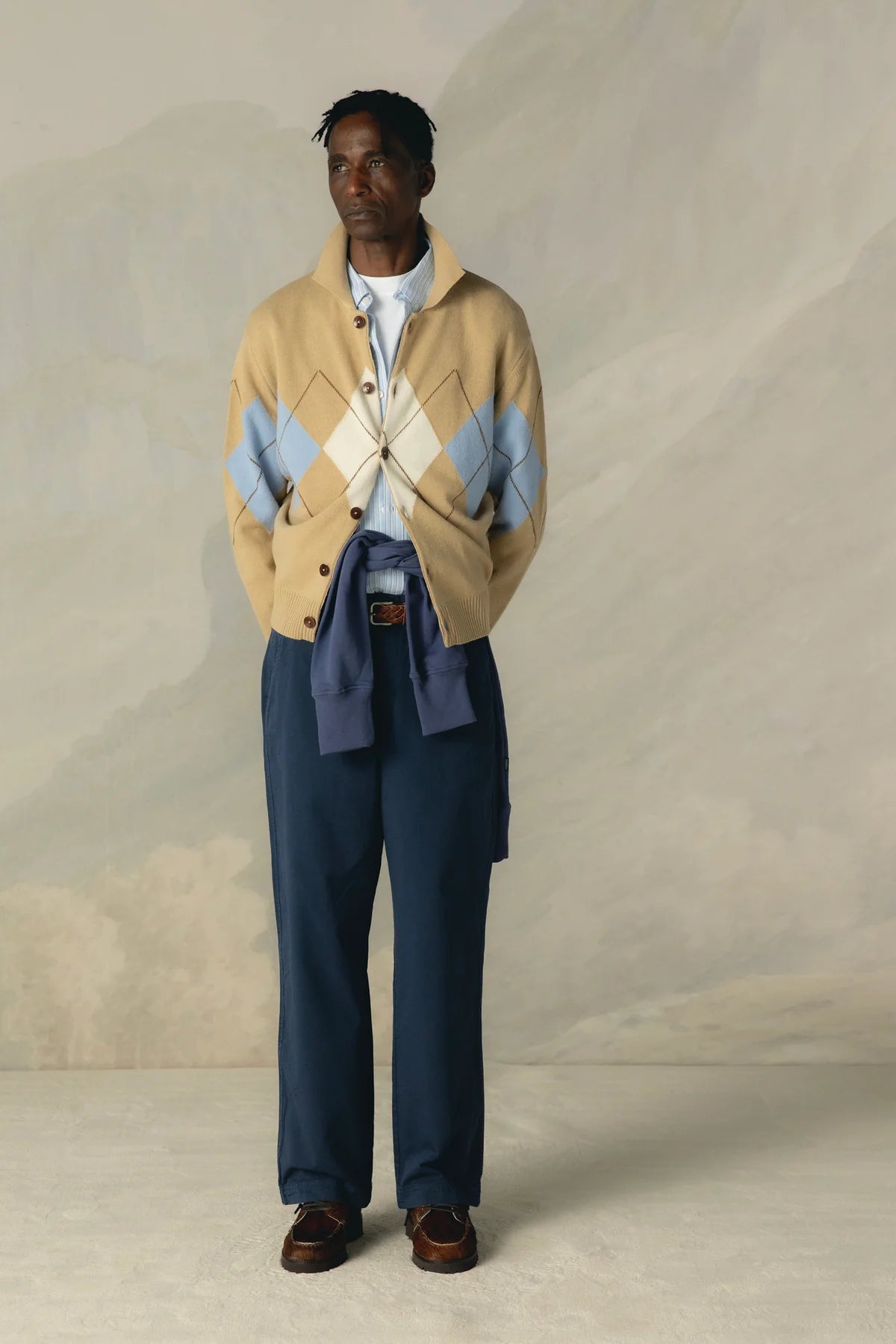 Argyle Cardigan Polo - Ochre